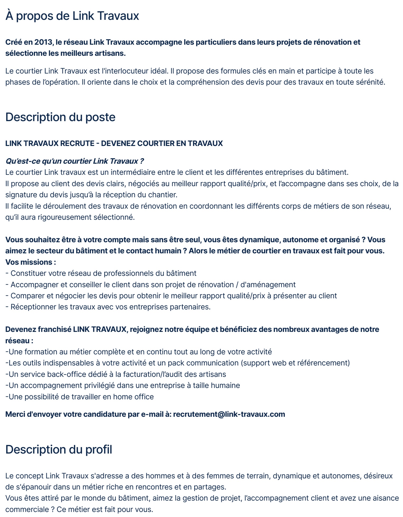 Offres emploi courtier en travaux à Aix en Provence  Link Travaux